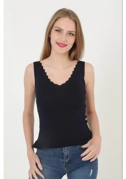 Kadın V Yaka Fırfır Detay Crop - Mor