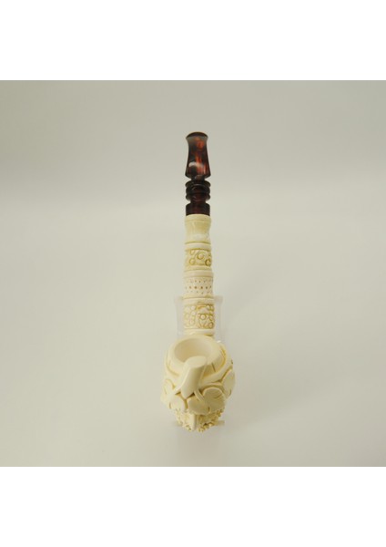 El Oyması Lületaşı Pipo – Dionysos (Üzüm/asma) Figürlü, Akrilik Ağızlık, Özel Kutulu, 20 cm fırsatları