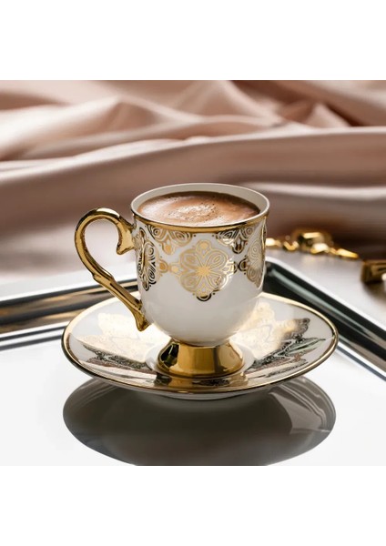 Ece 12 Parça Porselen Kahve Fincan Takımı - Beyaz / Gold fiyatları