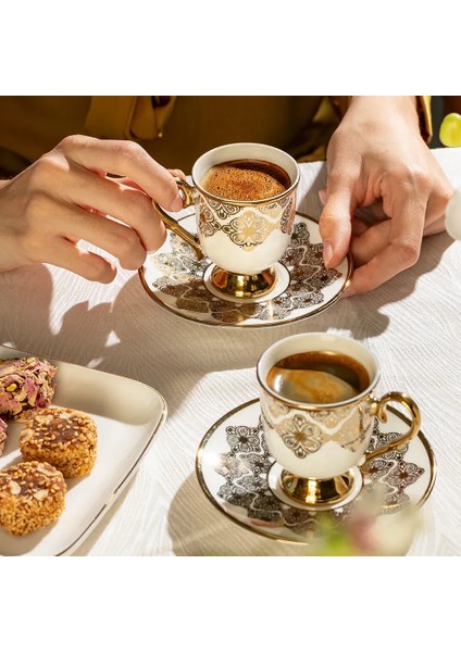 Ece 12 Parça Porselen Kahve Fincan Takımı - Beyaz / Gold modelleri