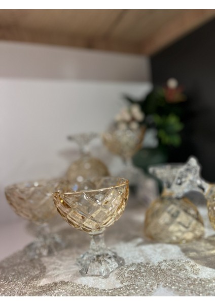 6 Adet Ice Cream Diamond Bal Rengi Cam Dondurma Çerez Kase Seti