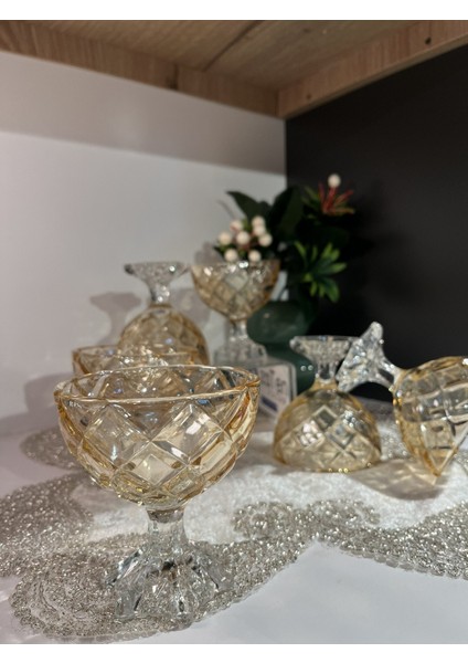 6 Adet Ice Cream Diamond Bal Rengi Cam Dondurma Çerez Kase Seti fiyatları