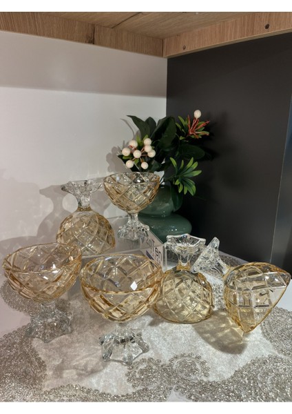 6 Adet Ice Cream Diamond Bal Rengi Cam Dondurma Çerez Kase Seti modelleri