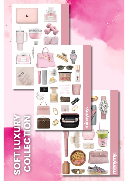 3'lü Soft Luxury Collection Sticker, Çıkartma, Ajanda, Günlük, Planlayıcı, Bullet Journal ,scrapbook
