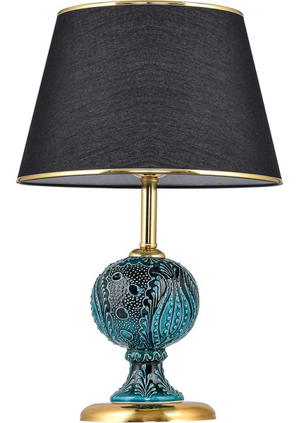 Light Sardes Çini Detaylı Seramik Abajur - Siyah Şapka / Gold Ayak fiyatları