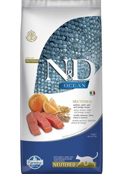 Düşük Tahıllı Somon Balıklı ve Portakallı Kısırlaştırılmış Yetişkin Kedi Maması 10 kg