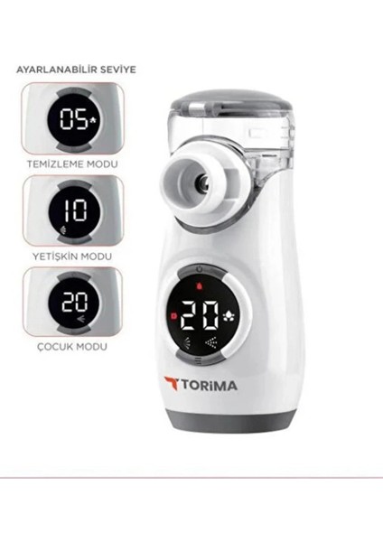 Sessiz Kademeli Dijital Ekranlı USB Şarjlı Mesh Nebulizatör Cihazı