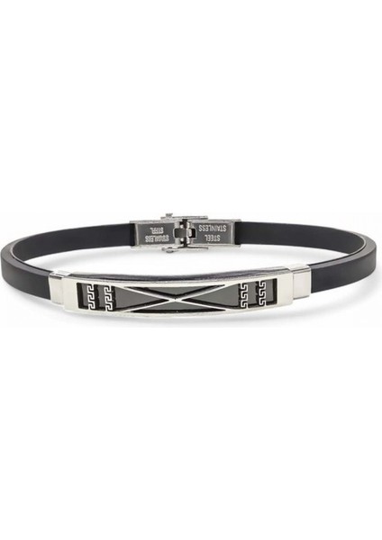 Erkek Desenli Silikon Kordonlu Çelik Bileklik