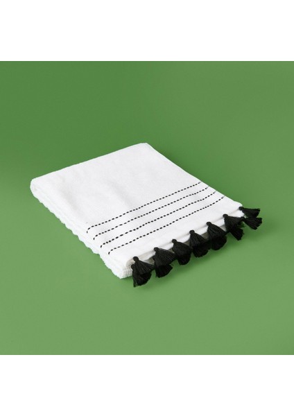 Soft Püsküllü Yüz Havlusu - Beyaz / Siyah - 50X90 cm fiyatları