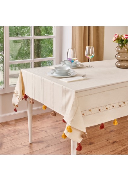 Soft Boncuklu Masa Örtüsü - Ekru - 140X240 cm