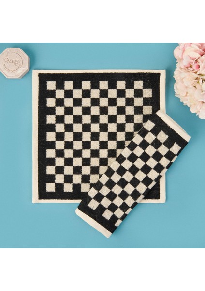 Soft Elena 2'li Havlu Seti - Ekru / Siyah - 30X30 cm