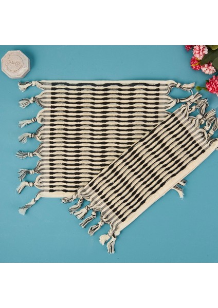 Soft Greta 2'li Havlu Seti - Ekru / Siyah - 30X30 cm