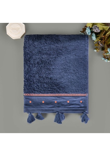 Soft Piene Yüz Havlusu - Lacivert / Kiremit - 50X90 cm