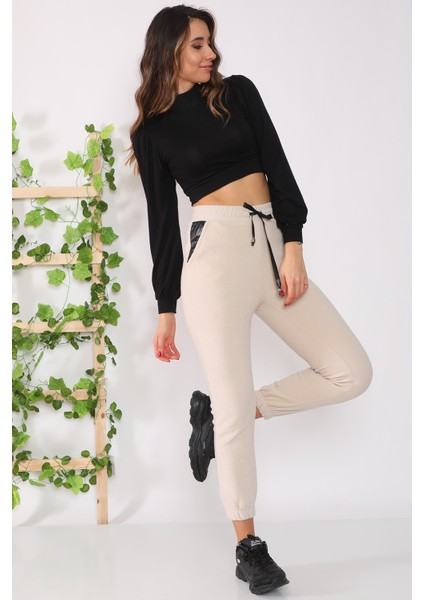 Cepleri Deri Detaylı Polar Yumuşacık Eşofman Altı modelleri