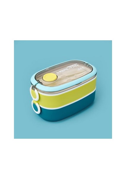 Healty Iki Katlı Çelik Yemek Kabı - Sarı / Mavi - 1,3 Lt