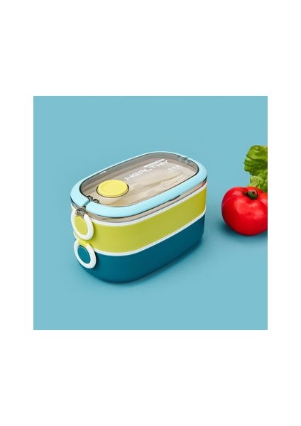 Healty Iki Katlı Çelik Yemek Kabı - Sarı / Mavi - 1,3 Lt fiyatları