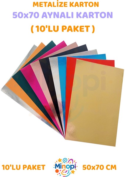 Aynalı Metalize Fon Kartonu 50X70 cm 10 Adet Karışık Renk - 10'lu Paket