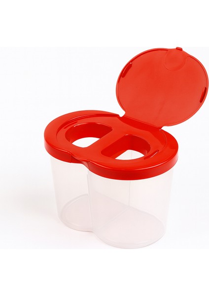 Fırça Temizleme Su Kabı Kırmızı Çift Bölmeli Kapaklı Renkli Su Kabı
