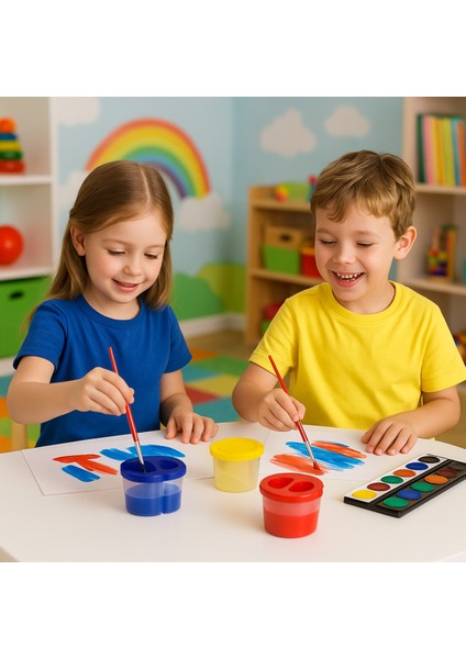 Fırça Temizleme Su Kabı Kırmızı Çift Bölmeli Kapaklı Renkli Su Kabı fırsatları