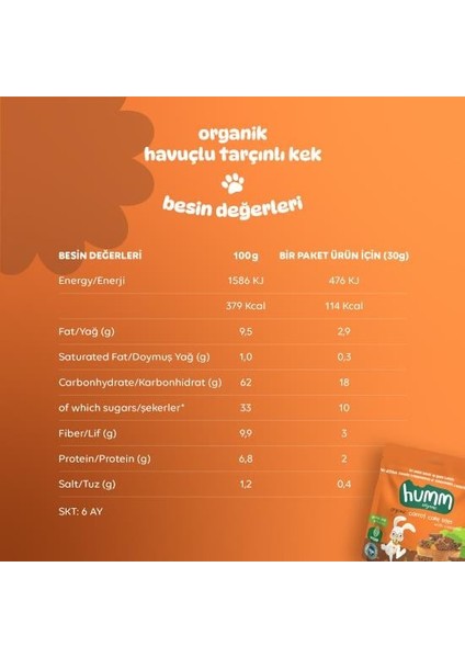 Humm Organik Havuçlu Tarçınlı Vegan Kek 30 gr indirimleri