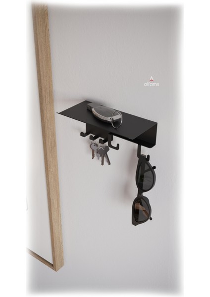 Metal Anahtar ve Gözlük Askılığı – Üst Raflı Duvar Organizer