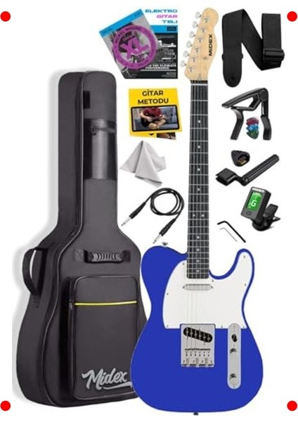 Tele Stili Mavi Elektro Gitar, Akçaağaç Klavye