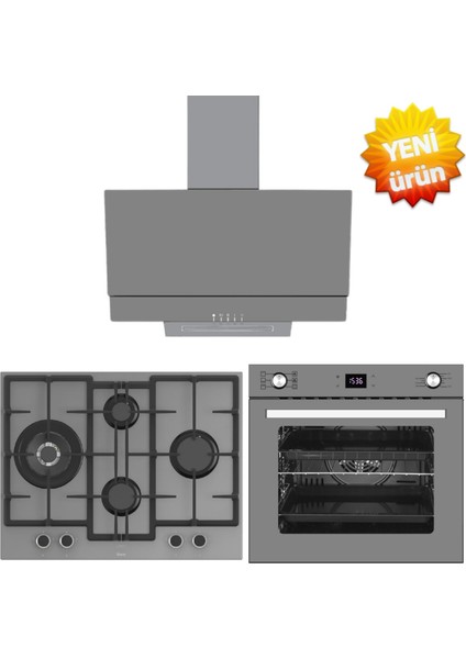 ve Afm Tech Markalı /grilon Antrasit Ankastre Set ( ED078 -Wfa 1'wok + FM3407 + FM7710 )