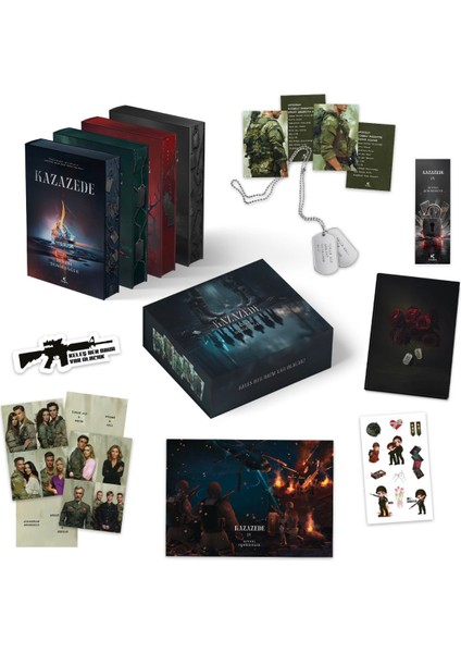 Özel Kutulu Yan Boyamalı Kazazede 1-2-3-4 Ciltli Set Askeri Künye Hediyeli--Şevval Demiedöğer