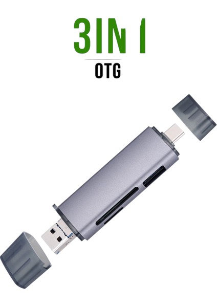 3’ü 1 Arada Type-C USB Otg Kart Okuyucu Adaptör Sd Tf Hafıza Kart Desteğiyle