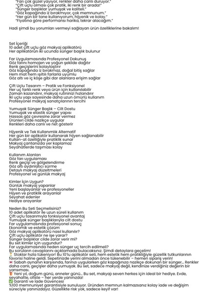 10’lu Göz Makyaj Aplikatörü Seti – Çift Uçlu, Sünger Başlıklı, Far Uygulama Için Ideal 722335 indirimleri