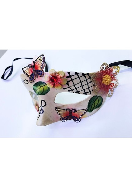 Yaprak Modelli Kelebek Işlemeli Yılbaşı Parti Maskesi Kırmızı Renk fiyatları