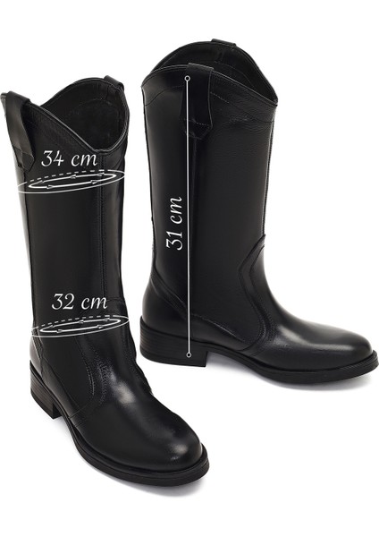 Kadın Siyah Deri Kovboy Çizme 25WFD188718 fiyatları
