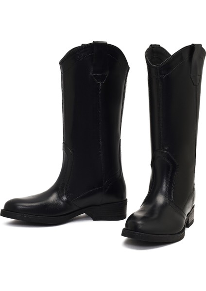 Kadın Siyah Deri Kovboy Çizme 25WFD188718 modelleri
