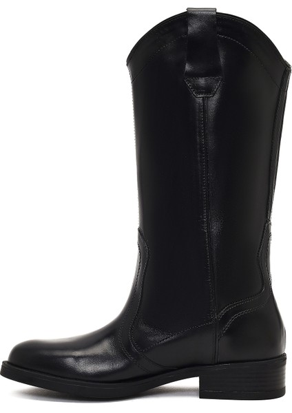 Kadın Siyah Deri Kovboy Çizme 25WFD188718 fırsatları