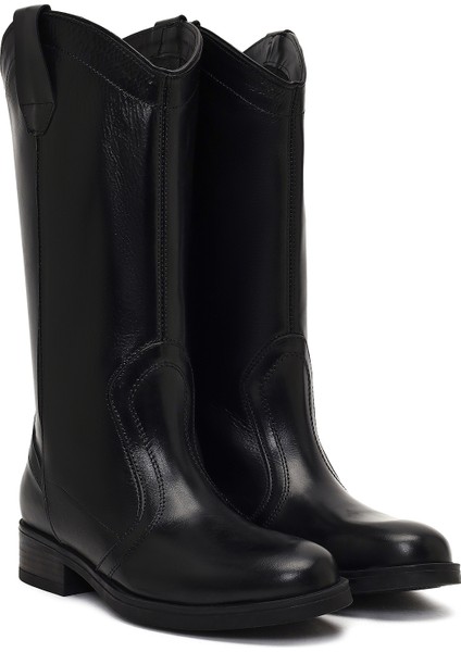 Kadın Siyah Deri Kovboy Çizme 25WFD188718 indirimleri