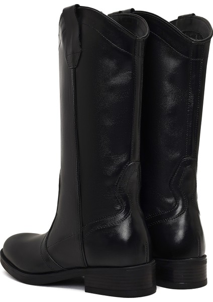 Kadın Siyah Deri Kovboy Çizme 25WFD188718