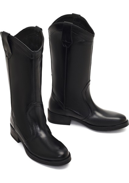 Kadın Siyah Deri Kovboy Çizme 25WFD188718