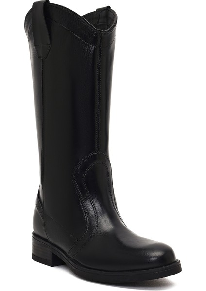 Kadın Siyah Deri Kovboy Çizme 25WFD188718