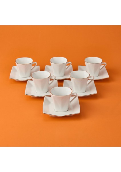 Menekşe 12 Parça Porselen Kahve Fincan Takımı - Beyaz - 80 ml