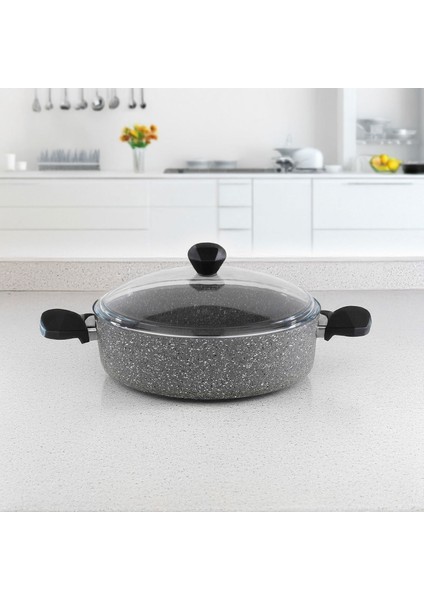 Cory Yanmaz Yapışmaz Basık Tencere - Gri / Siyah - 24 cm