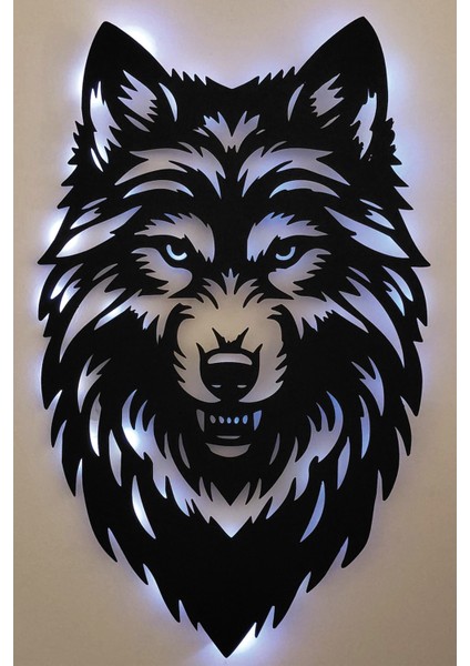 LED Işıklı Kurt Figürlü Tablo Dekoratif Duvar Dekorlu Gece Lambası