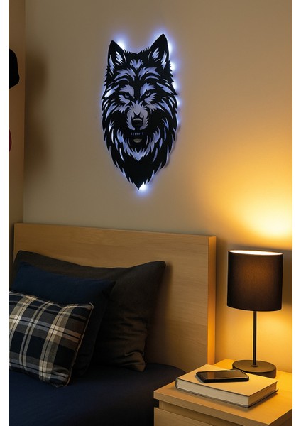 LED Işıklı Kurt Figürlü Tablo Dekoratif Duvar Dekorlu Gece Lambası fırsatları