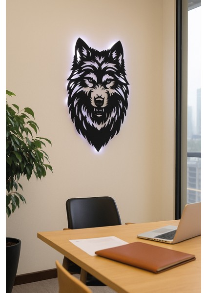 LED Işıklı Kurt Figürlü Tablo Dekoratif Duvar Dekorlu Gece Lambası