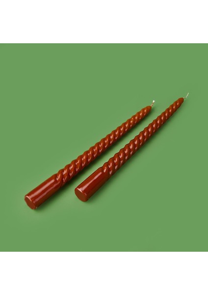 2'li Burgulu Parlak Şamdan Mumu - Karamel - 25 cm