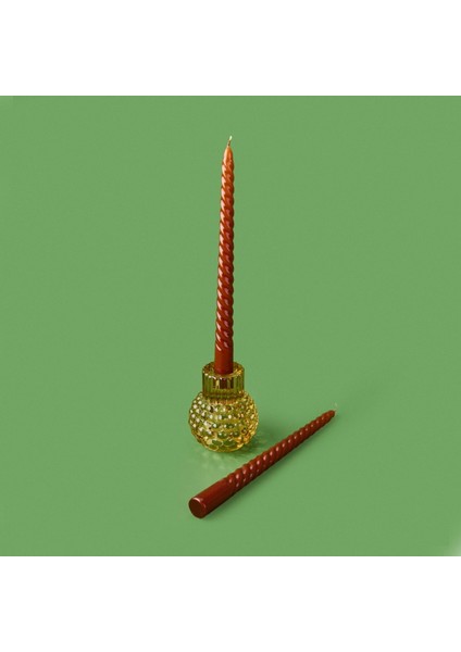 2'li Burgulu Parlak Şamdan Mumu - Karamel - 25 cm fiyatları