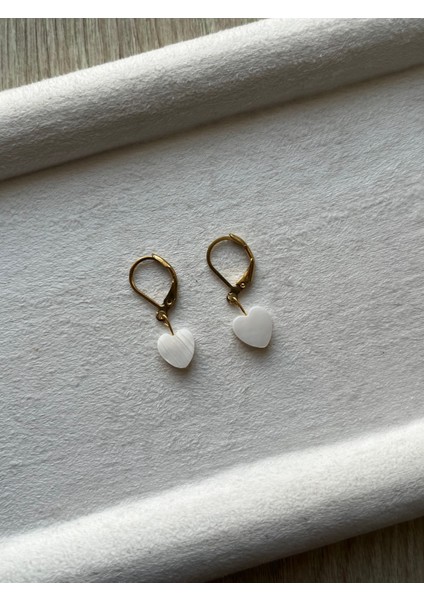 Kalp Sedef Taşı D Şekilli Altın Kaplama Küpe El Yapımı fiyatları