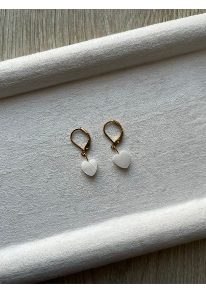 Kalp Sedef Taşı D Şekilli Altın Kaplama Küpe El Yapımı modelleri