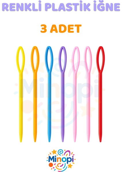 ( 3 Adet ) Renkli Plastik Yün Iğnesi 9 cm Örgü Dikme Iplik Iğnesi