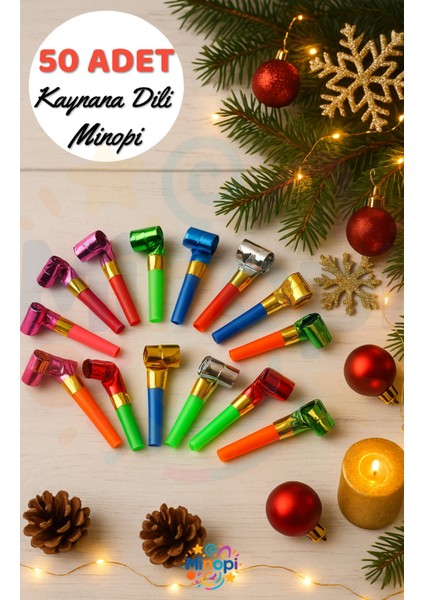 50 Adet Yılbaşı Uzayan Düdük Kaynana Dili Rengarenk Parti ve Doğum Günü Düdüğü