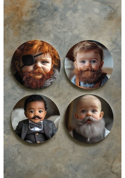 Ev Dekor Oval Pleksi Bardak Altlığı Temalı Desenli 4'lü Set Aibaby